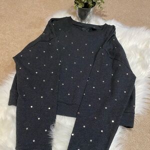 Belle Vere:‎ Metal Studded Stud Cropped Long Sleeve Pullover Sweater Gray Small